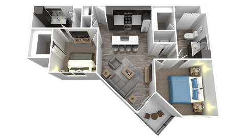 Floor plan for 2 beds, 2 baths, 1002 sqft
